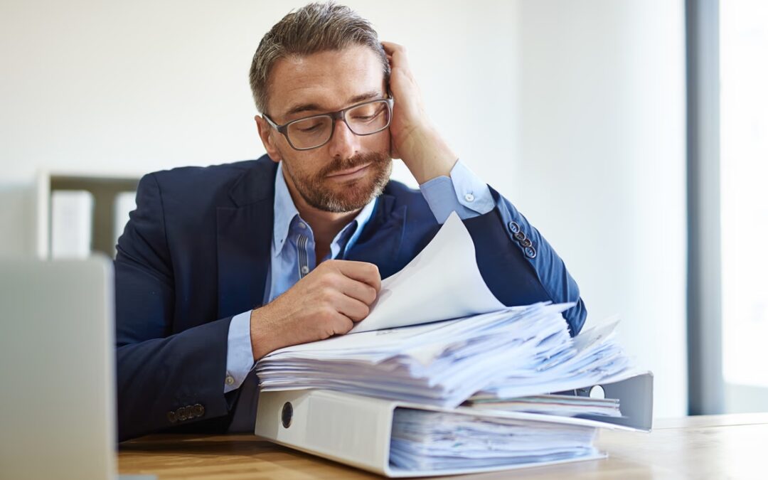 employee is stressed from filing documents